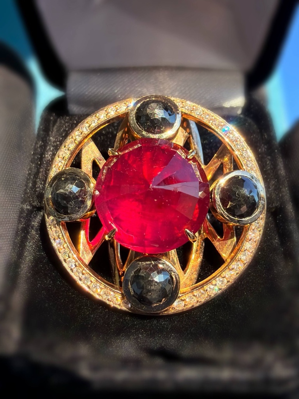 18k Rose Gold Ring by Ara Vartanian Natural 19 Ct Ruby 6CTW Diamond sz6.5